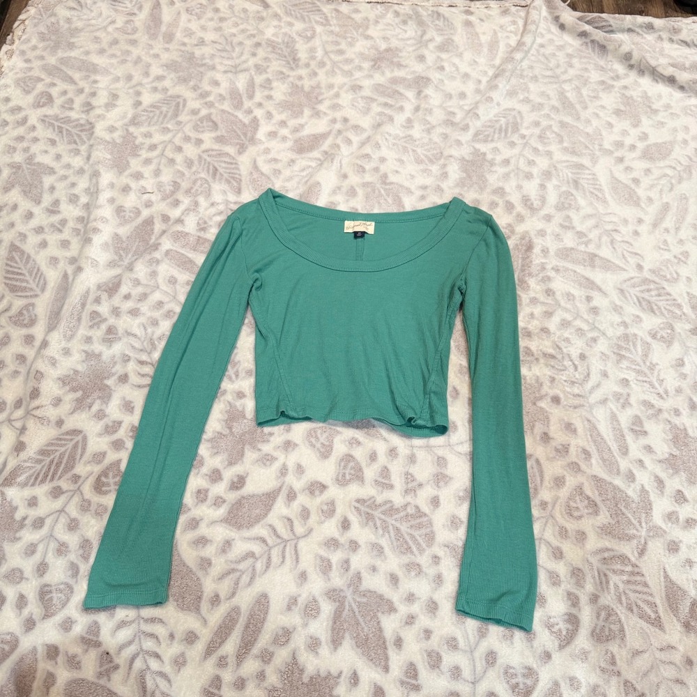 Universal Thread Crop Top Women XS Teal Green Ribbed Scoop Neck Casual Basics